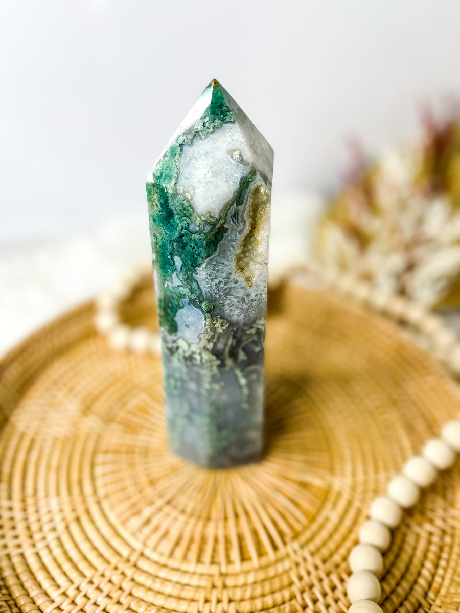 LARGE Moss Agate Tower